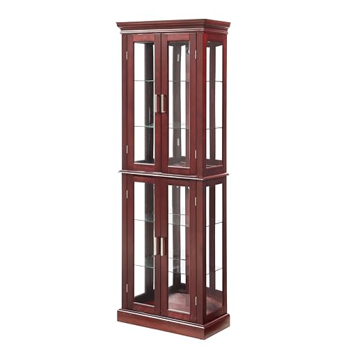 70" Tall 6-Shelf Curio Cabinet with 4 Tempered Glass Doors and Adjustable Storage Shelves (Oak) I570915