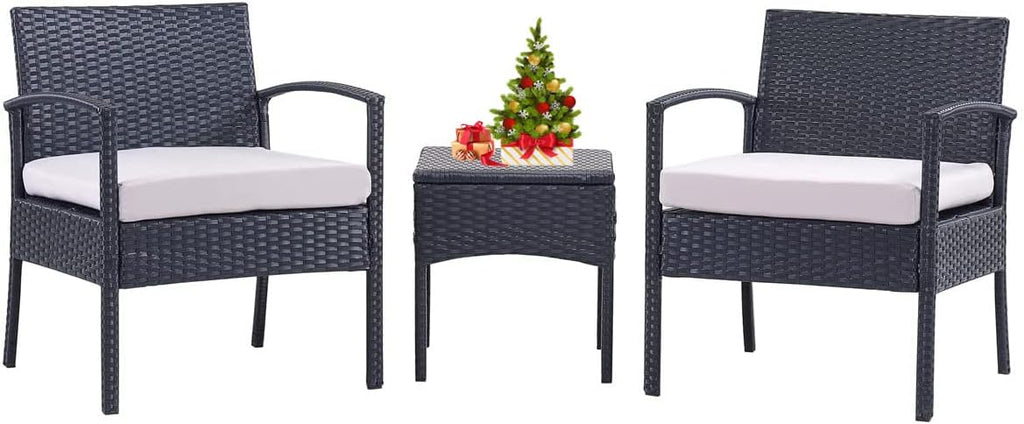 3 PCS Patio Bistro Set with Coffee Table and 2 Rattan Sofas K6257