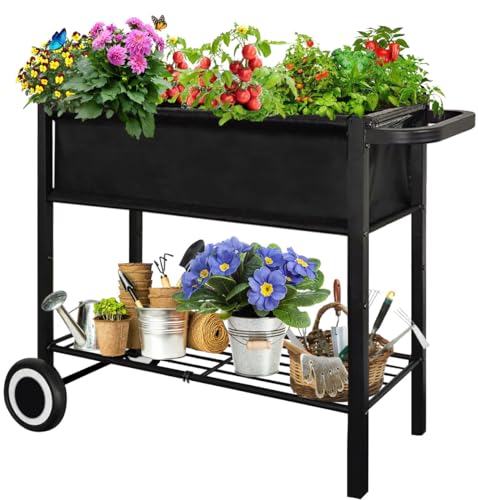 Black Raised Garden Bed with Legs on Wheels B18979