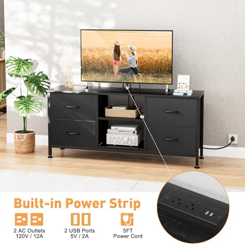 Black Wood Veins TV Stand with 4 Fabric Drawers L2896