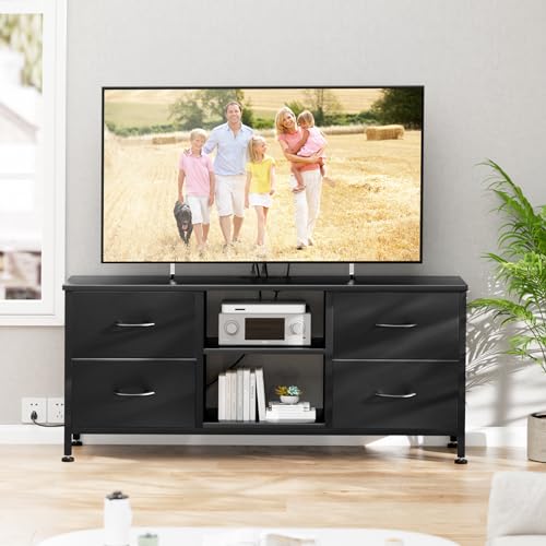 Black Wood Veins TV Stand with 4 Fabric Drawers L2896
