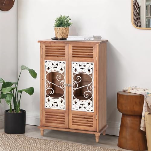Accent Cabinet with 2 Doors Distressed Storage Cabinet with Carved Pattern H9816
