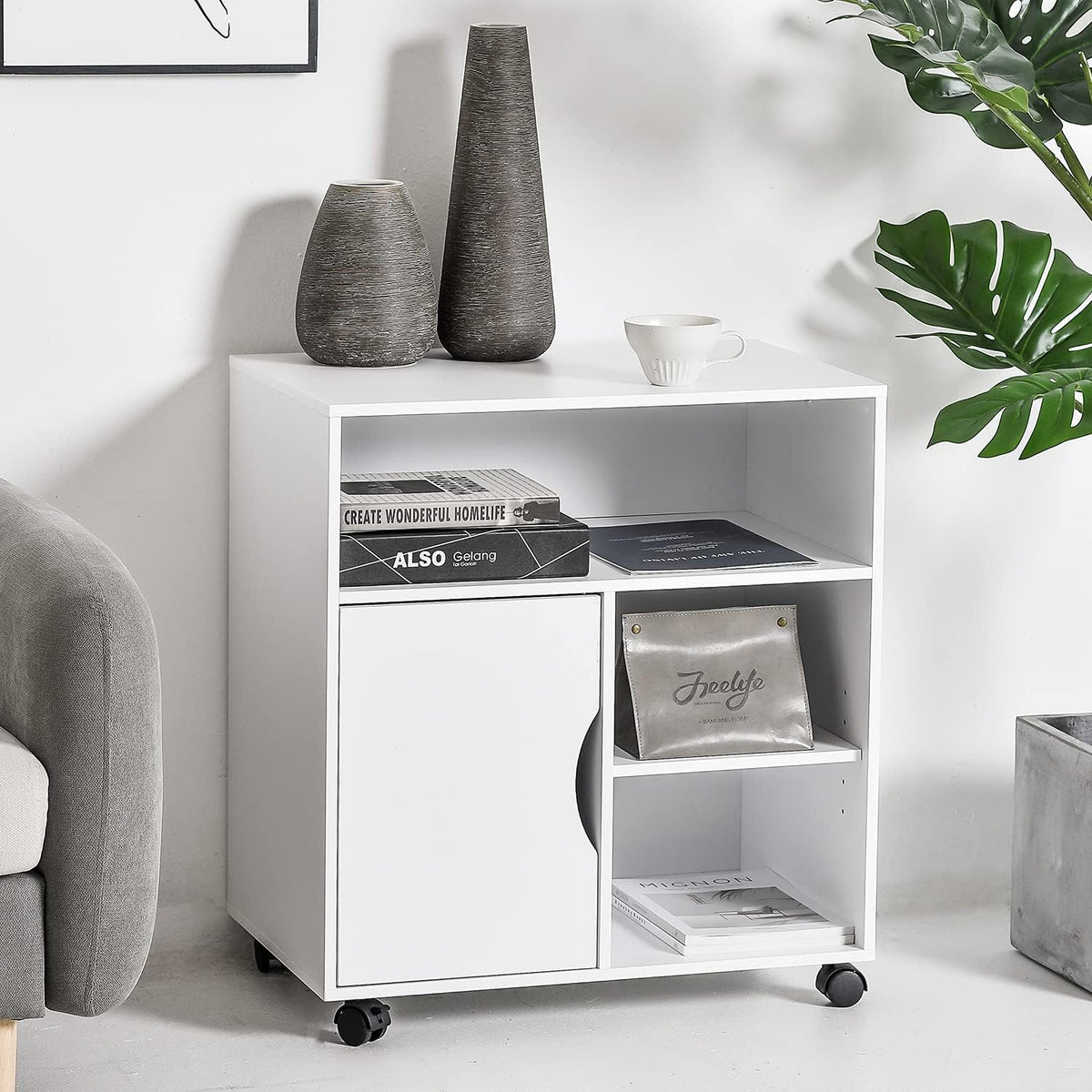 Mobile File Cabinet with Wheels and 3 Open Shelves G83995
