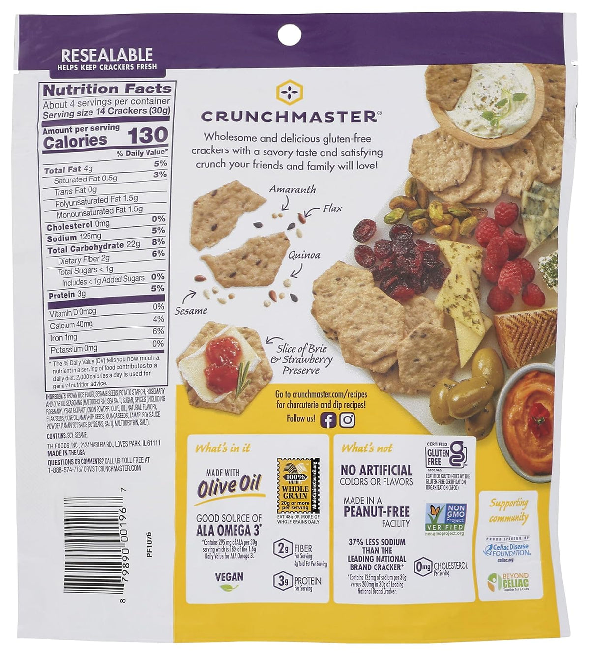 Multi Seed Rosemary Olive Oil Gluten Free Crackers, 4 Ounce H9355