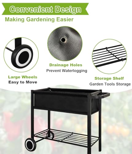Black Raised Garden Bed with Legs on Wheels B18979