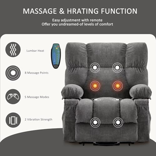 Gray Power Lift Recliner Chair with Heat and Massage Y477
