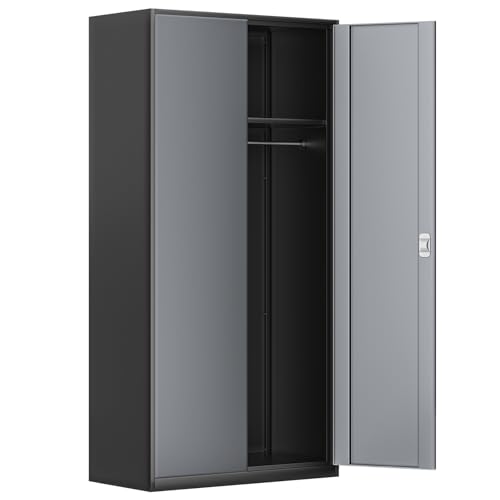 Grey 72" Steel Storage Cabinet with 4 Shelves and Hanging Rod Y107921