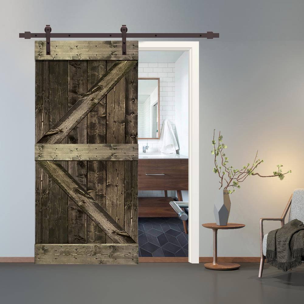 Stained Wood Sliding Barn Door with Hardware Kit T504