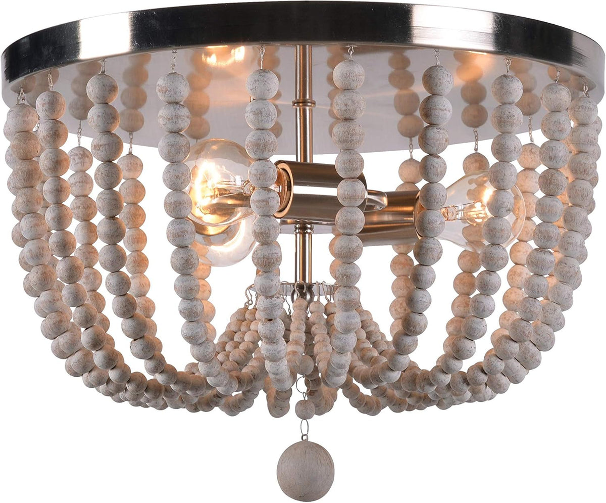 3 Lt Wood Bead Chandelier T80160