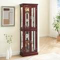 70" Tall 6-Shelf Curio Cabinet with 4 Tempered Glass Doors and Adjustable Storage Shelves (Oak) I570915