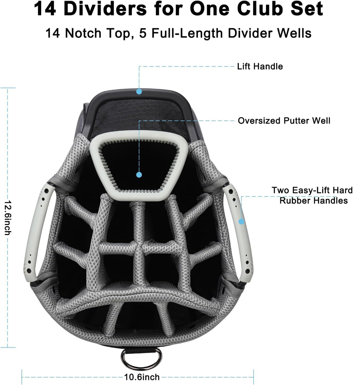 Golf Cart Bag with 14 Way Divider Top, 8 Pockets, Cooler Pouch, Rain Hood, Dust Cover, Detachable Single Strap Y47814