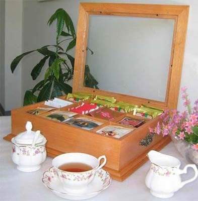 Tea Bag Storage Box Solid Wood Oak Finish H775