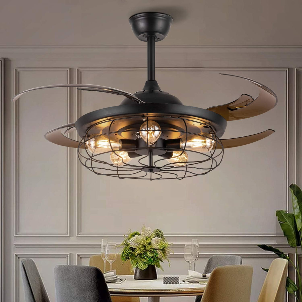 Black Reverse Ceiling Fan with Remote H340