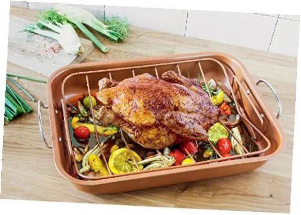 Nonstick Copper Roasting Pan with Rack P204