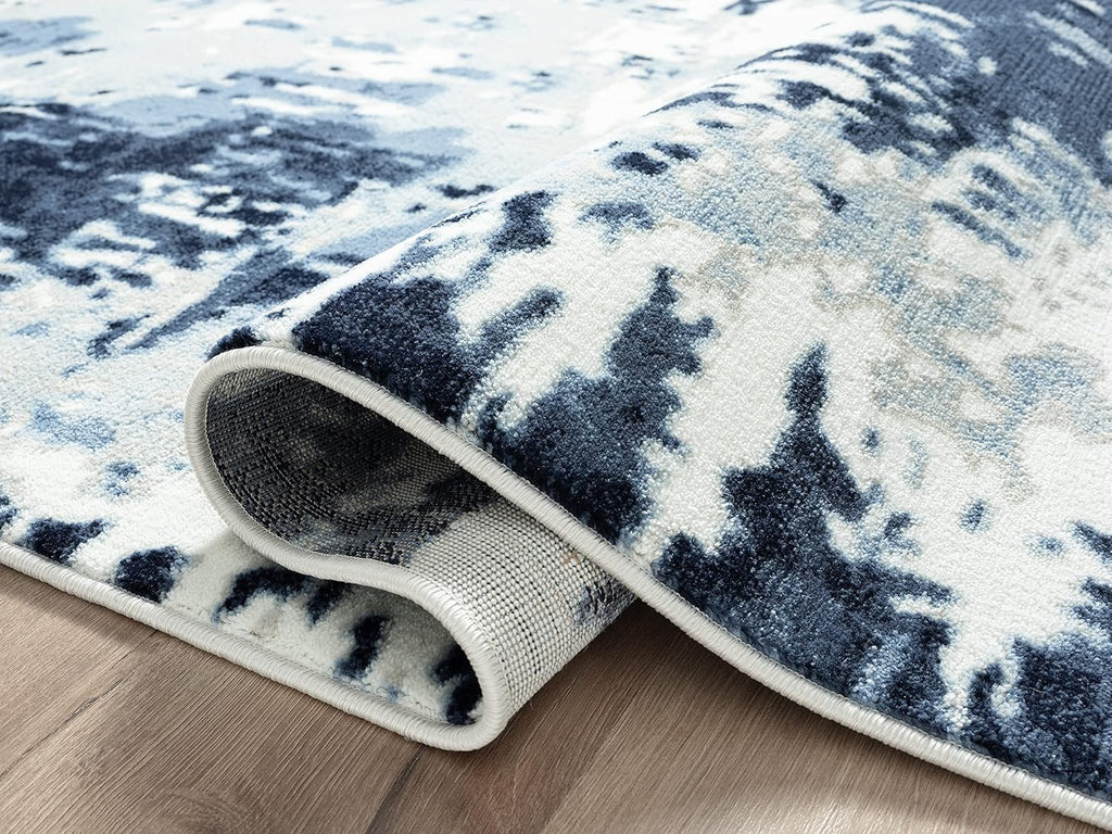 Blue White Grey Contemporary 5' 3" x 7' 6" Non-Shed Area Rug N576820