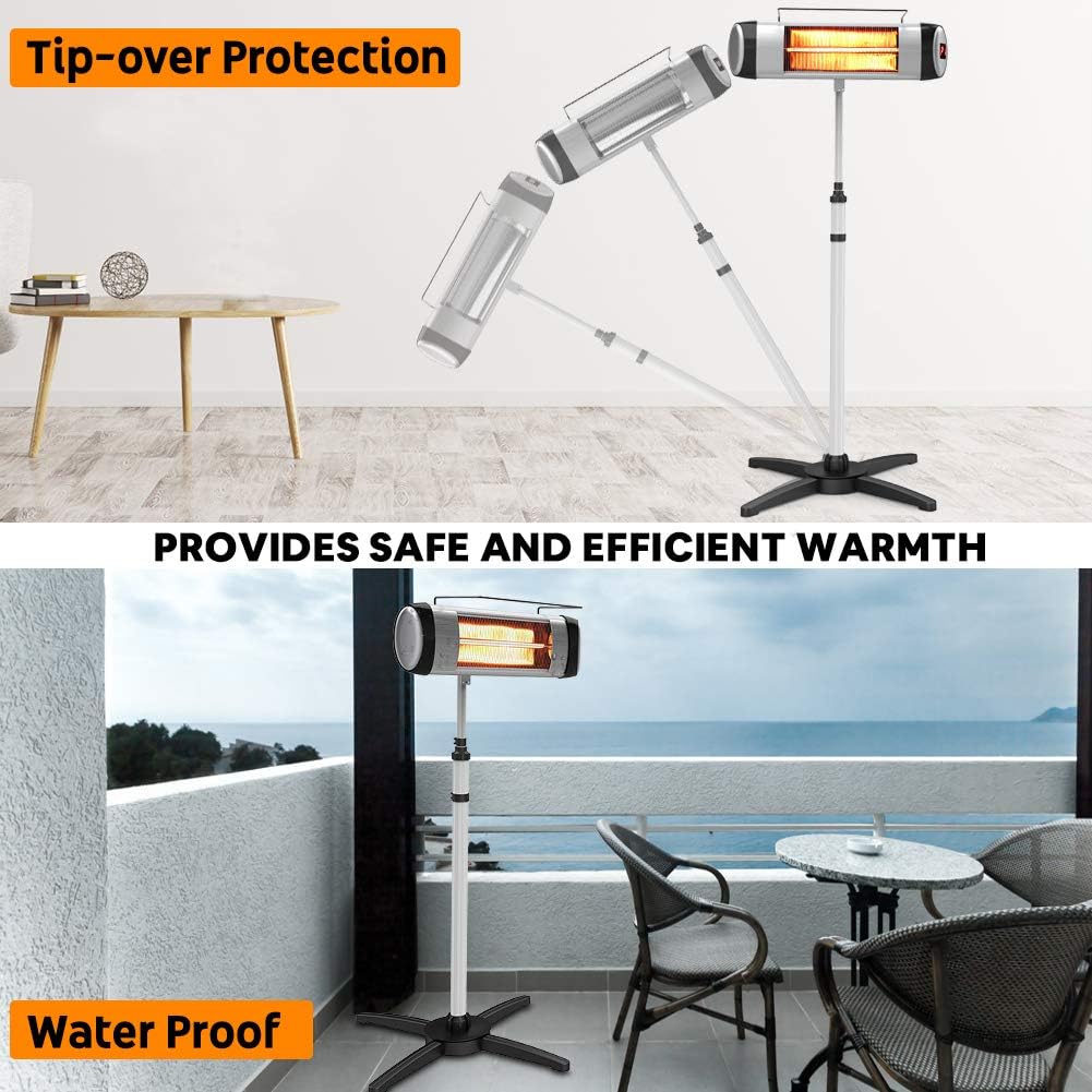 Electric Infrared Patio Heater, Freestanding with Remote Control and 24H Timer H669