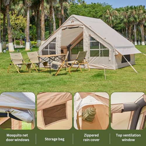 Inflatable Tent with Pump, 4-6 Person Instant Camping Tents, Waterproof with Mesh Windows C63205