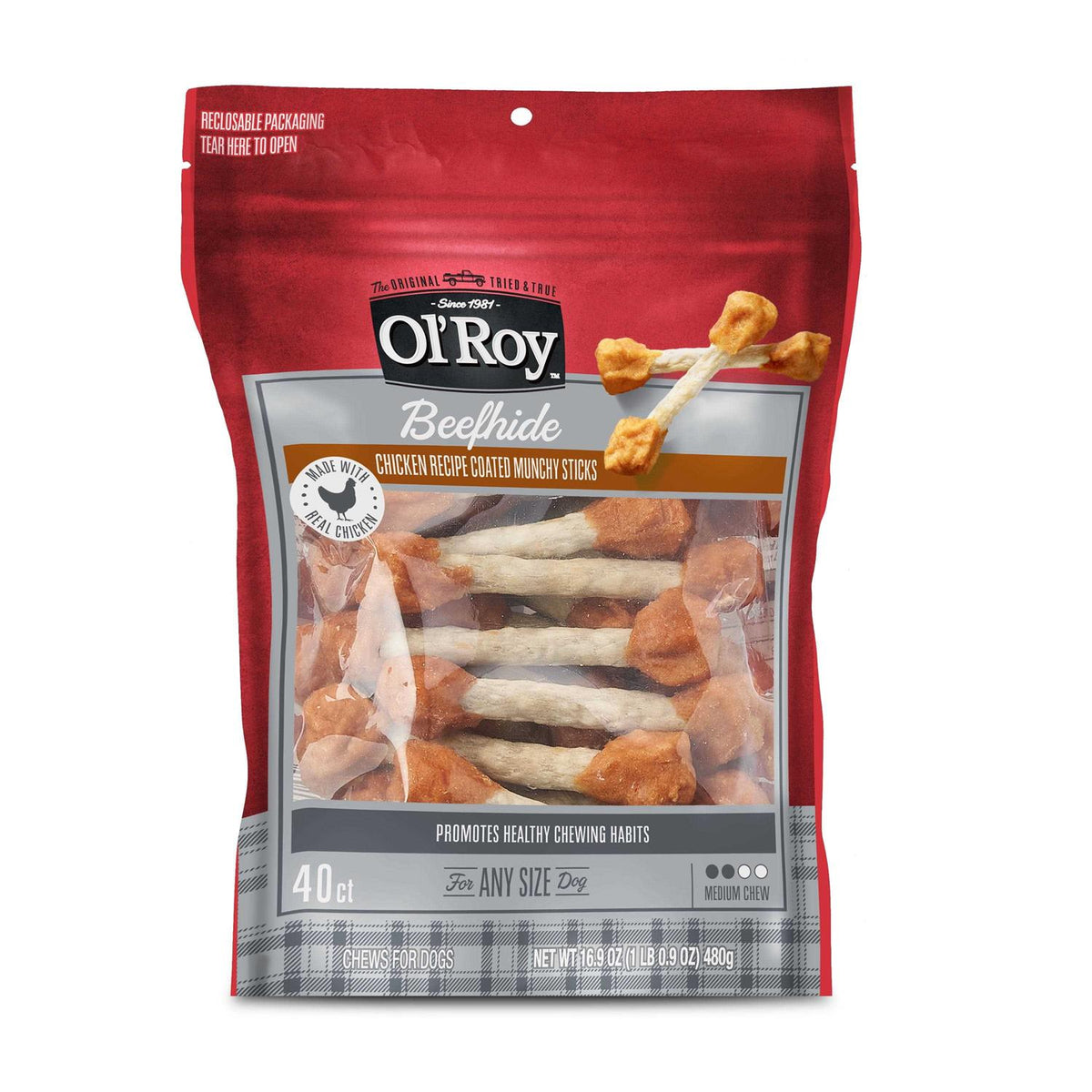 Beefhide Coated Munchy Sticks Chicken Recipe Dry Training Treats for Dog G188