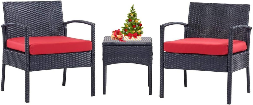 3 PCS Patio Bistro Set with Coffee Table and 2 Rattan Sofas K6257