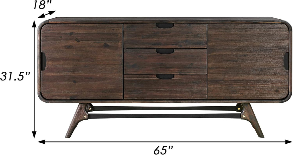 Brown 65 Inch Serving Cabinet with 3 Drawers O653