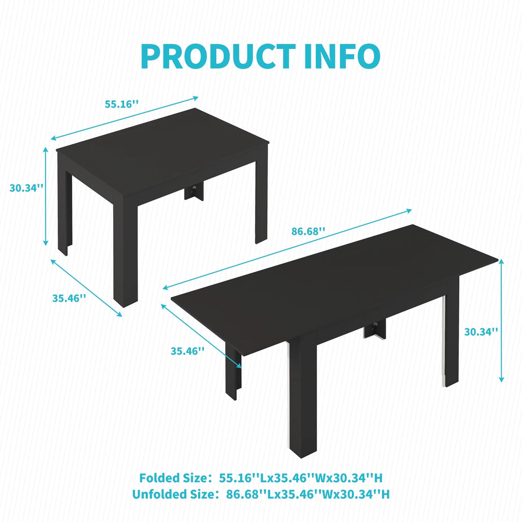 Black Extendable Kitchen Dining Table K365