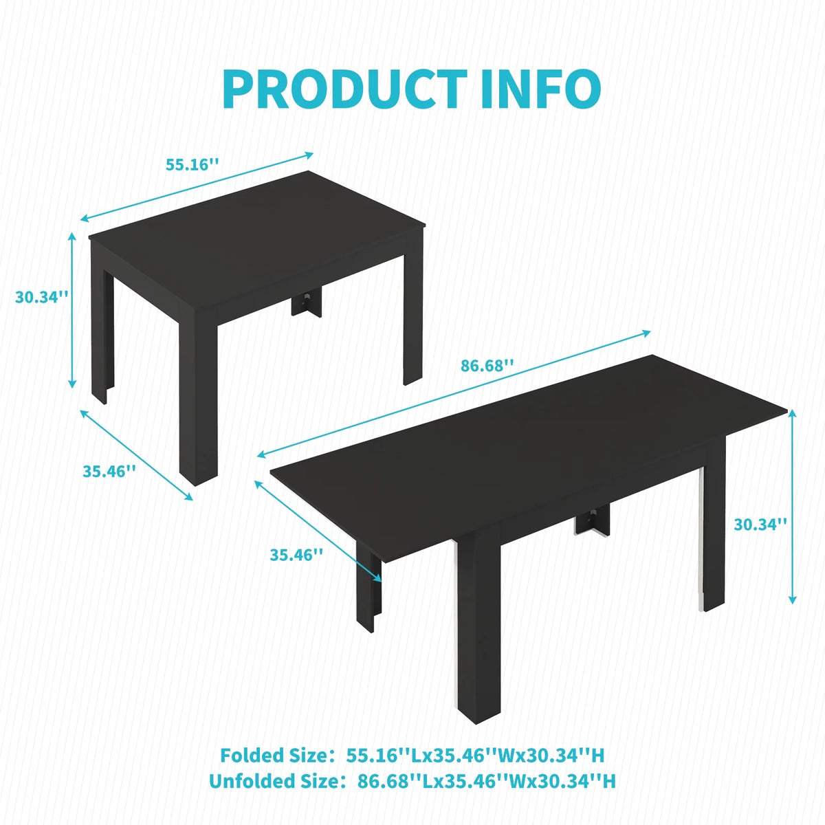 Black Extendable Kitchen Dining Table K365