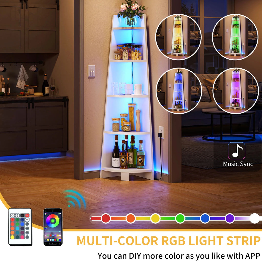 White 5 Tier Corner Shelf with Led Light X62351