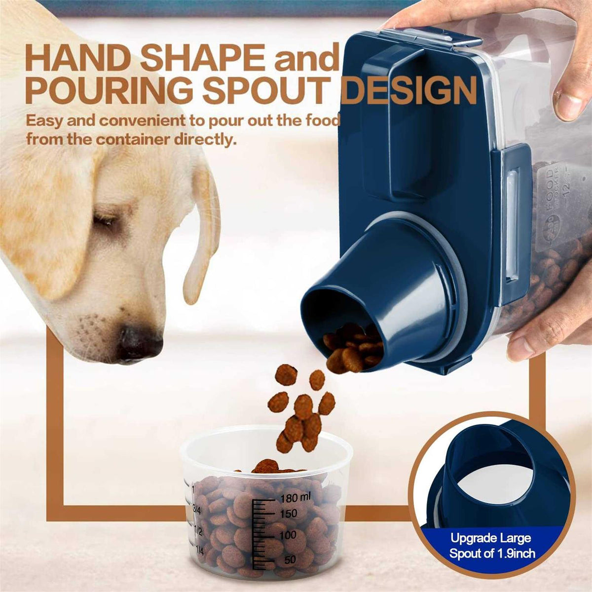 Airtight Pet Food Storage Container with Pour Spout and Measuring Cup J696