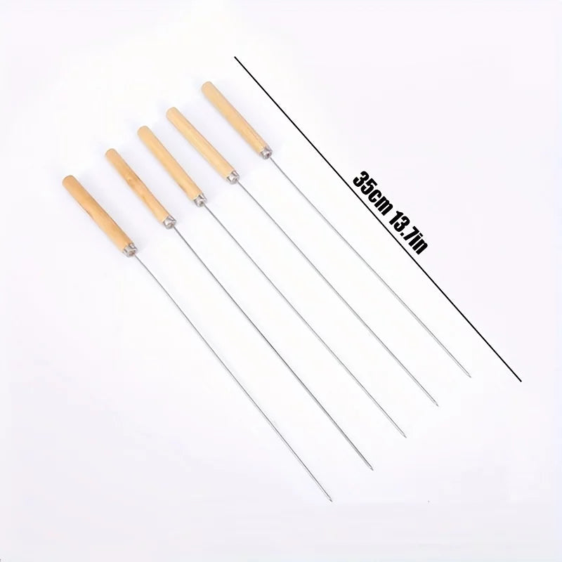 10pcs Stainless Steel Barbecue Skewers with Wooden Handle 13 Inches O489