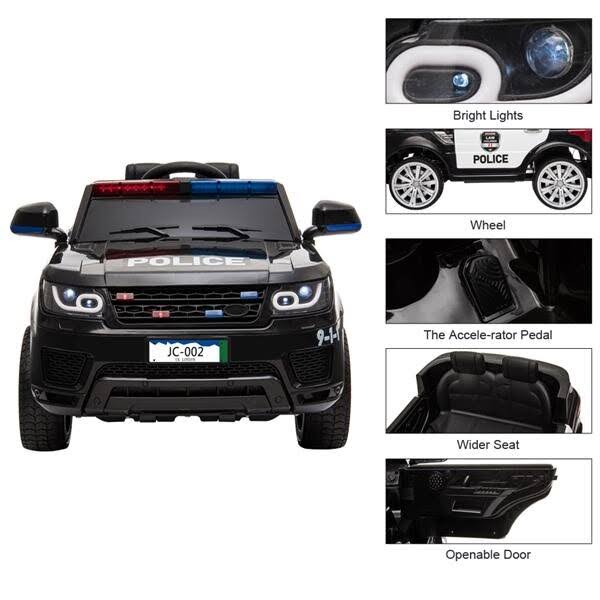 12V Kids Police Ride on Car Electric Cars 2.4G Remote Control LED Flashing Light Y4102