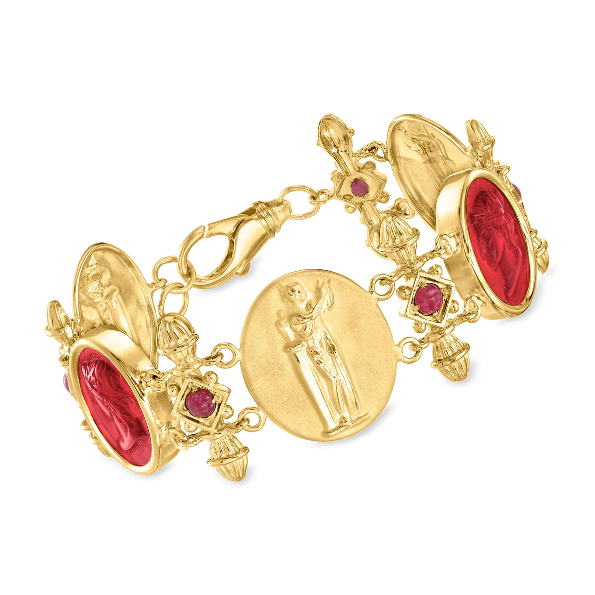 Red Venetian Glass Bracelet With Rubies in 18kt Gold Over Sterling Z957