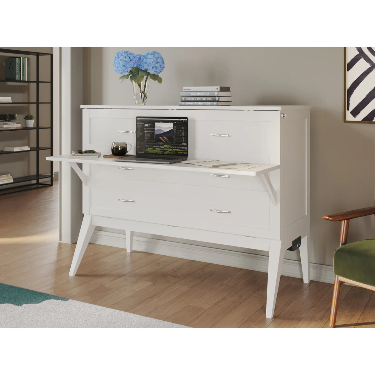 White Solid Wood Full Size Murphy Bed with Mattress V196