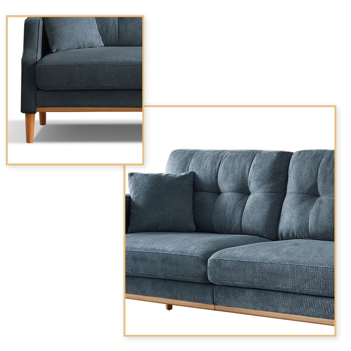 Dark Blue Polyester Three Seat Sofa with Two Pillows I60650