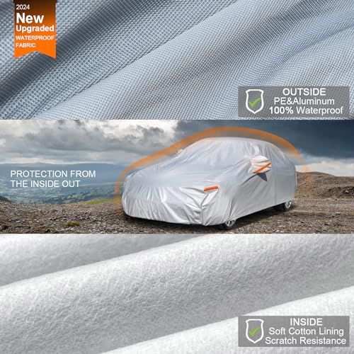 6 Layers Car Cover Waterproof All Weather with Zipper Cotton H773