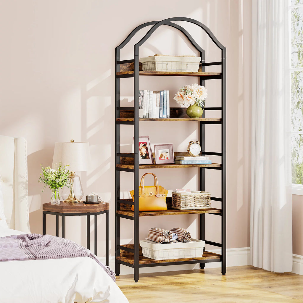 73 Inches 5-tier Arched Bookshelf with 4 Hooks V720