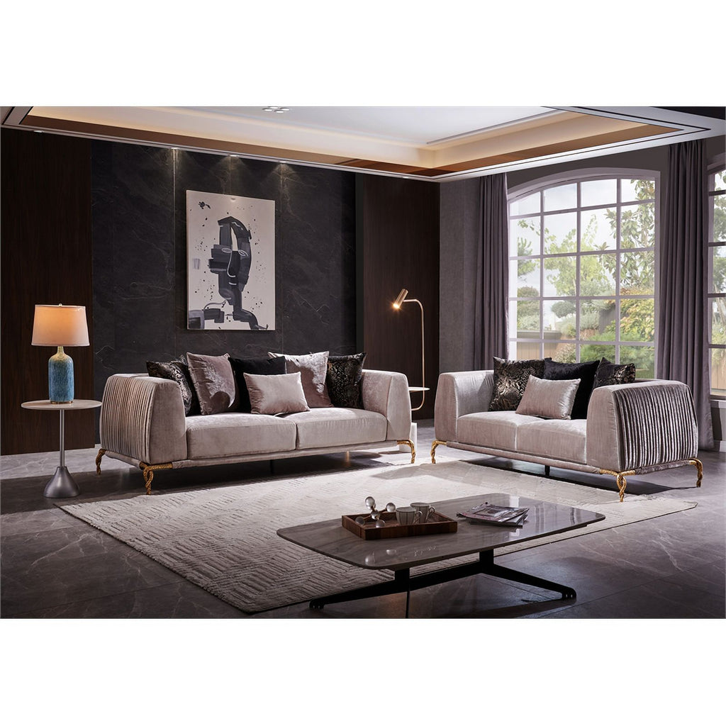 Ivory Velvet 2PC Living Room Set with Wood Z78256