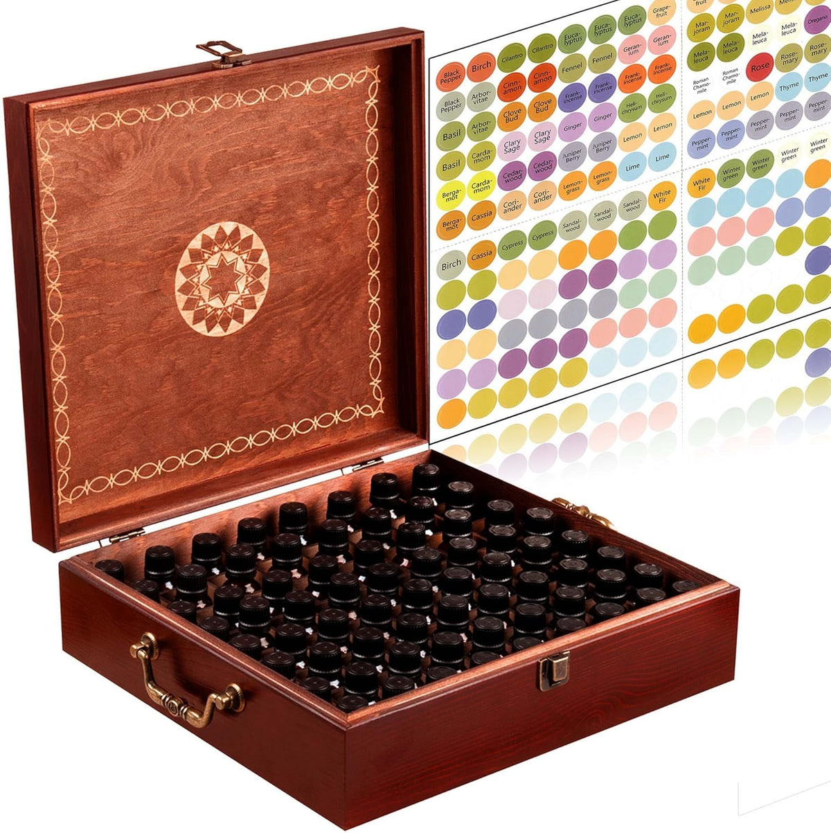 69 Bottle Wooden Essential Oil Storage Box with 2 Carry Handles U7945
