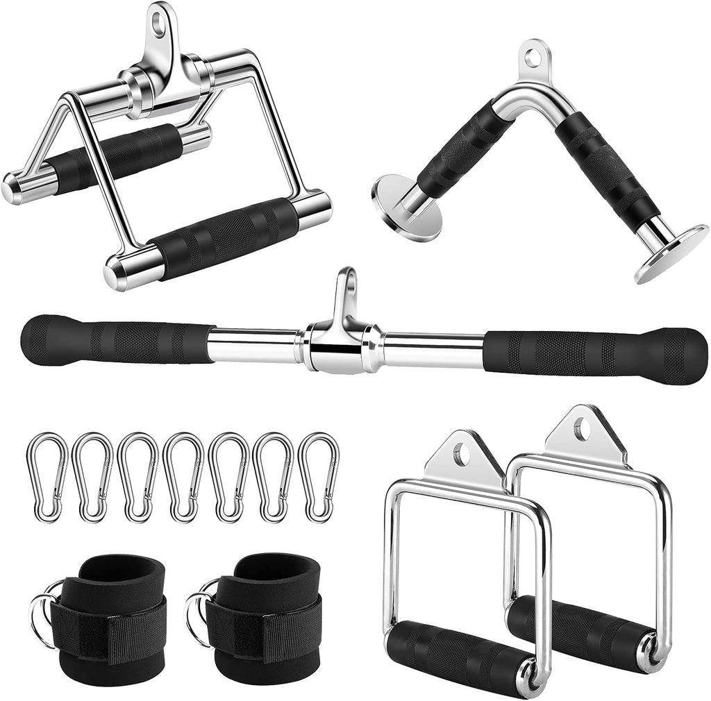 Cable Machine Attachments with Tricep Rope, V Shaped Bar, Straight Bar, Double D Handles, Ankle Straps D9272