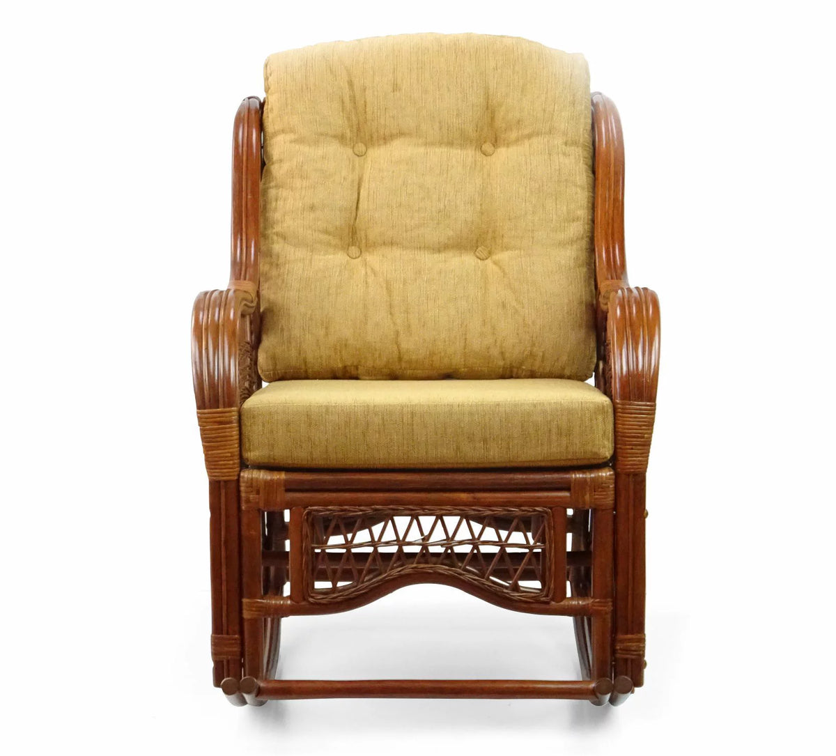 Handmade Natural Rattan Set of 2 Rocking Lounge Chairs and Round Coffee Table F2308