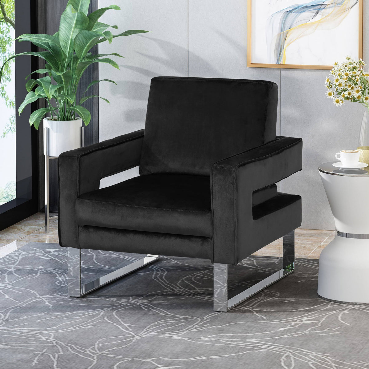 Gray Velvet Club Chair F838