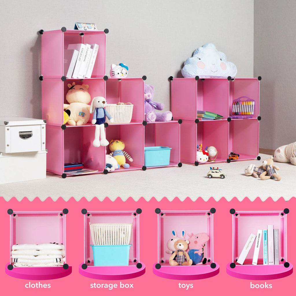 Pink Children's Portable Clothes Closet Rack with Storage Cubes O75526
