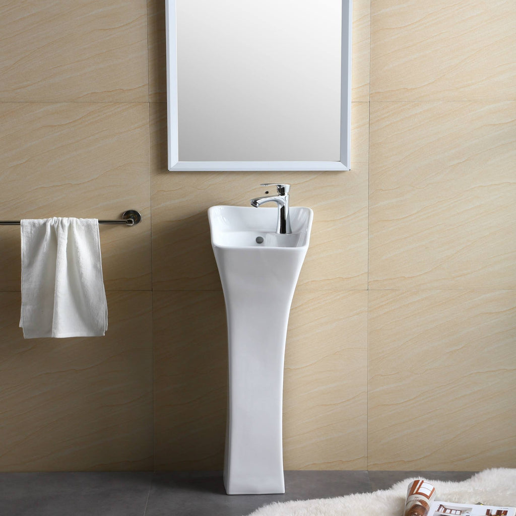White Rectangular Pedestal Bathroom Sink I19243