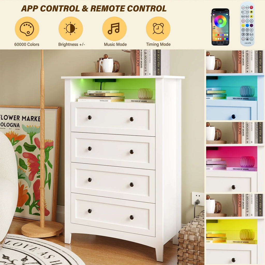 White 5 Drawer Wood Dresser with Power Outlets D656