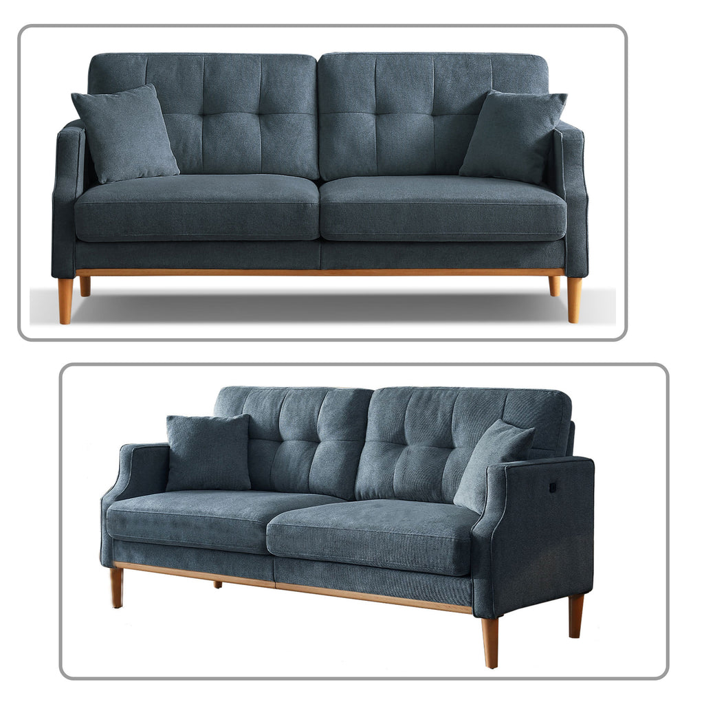 Dark Blue Polyester Three Seat Sofa with Two Pillows I60650