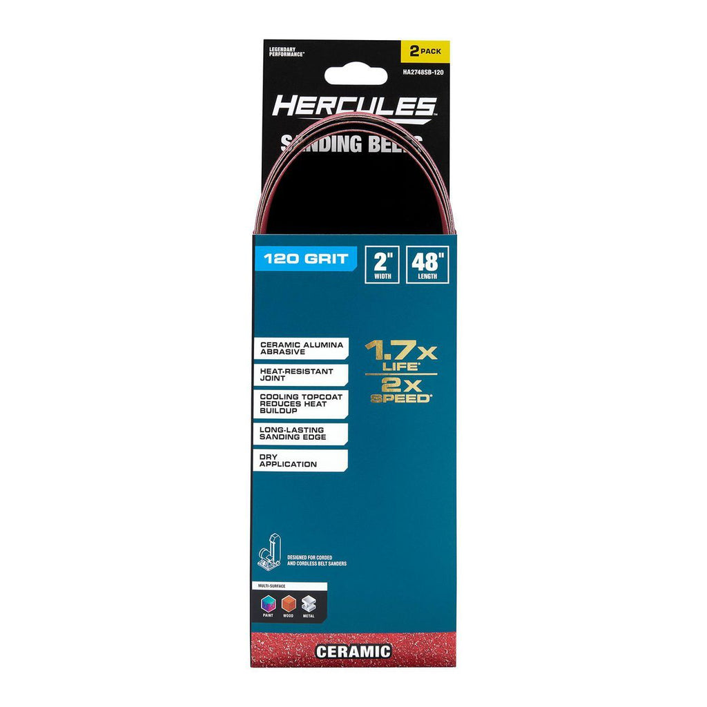 2 in. x 48 in. 120-Grit Ceramic Alumina Sanding Belts 2-Pack E689