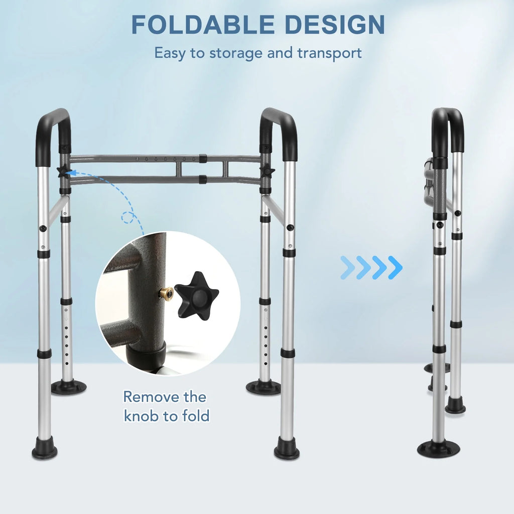 Toilet Safety Rail, 7 Adjustable Height & Width, Gray & Black U6298