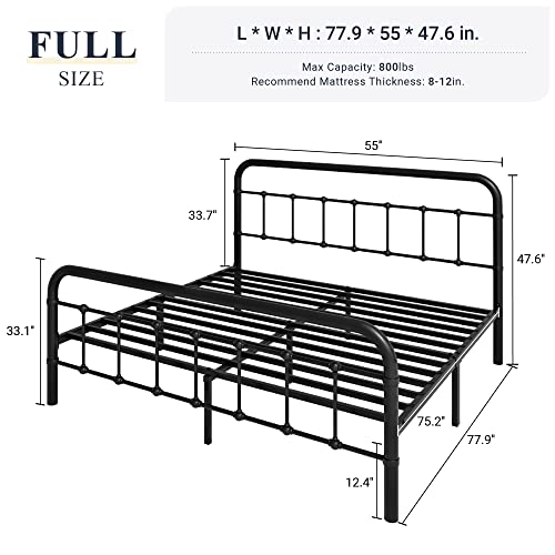 Full Size Black Metal Platform Bed Frame with Headboard and Footboard E702090