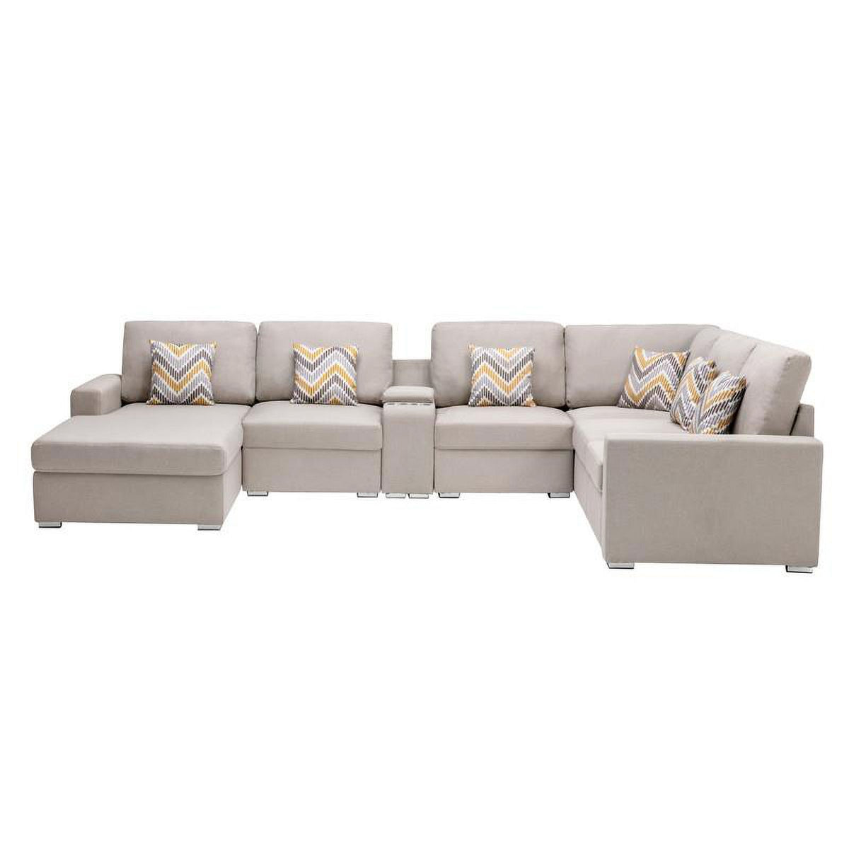 Beige Fabric Reversible Sectional with Charging Port and Storage Console Y1559