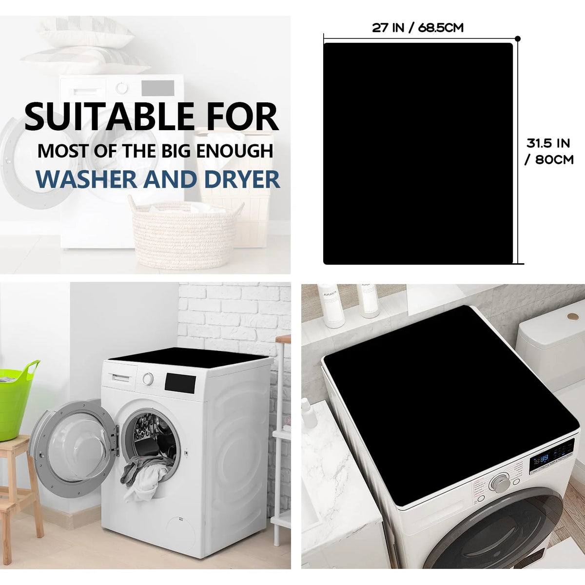 Black 27" x 31.5" Washer or Dryer Top Mat Cover O4907