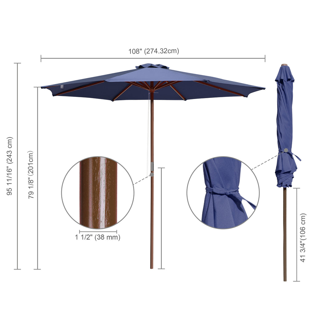 9ft Wooden Pole Patio Umbrella 8 Ribs U859019